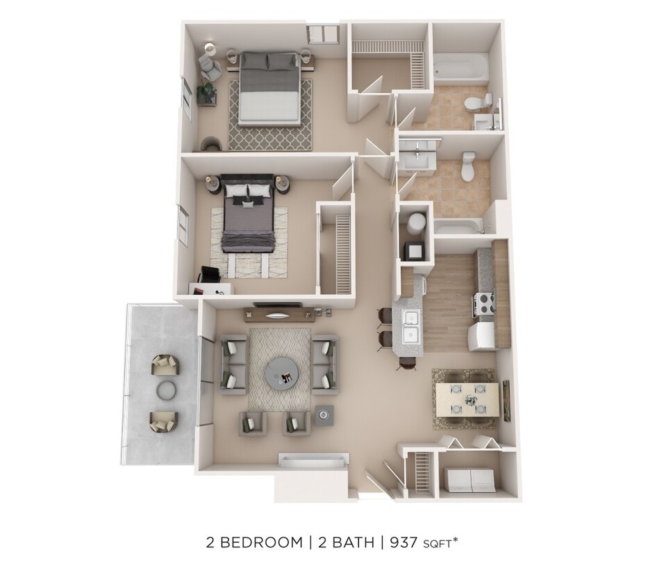 Floor Plan - Two Bedroom-937 sqft