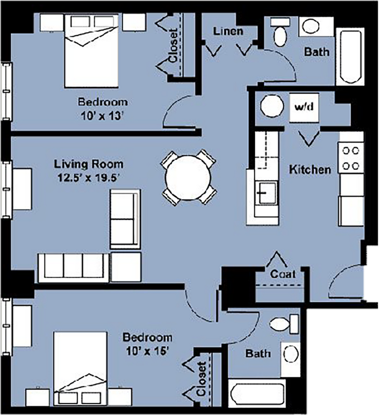 Floor Plan - 2 Bedroom 2 Bath Furnished