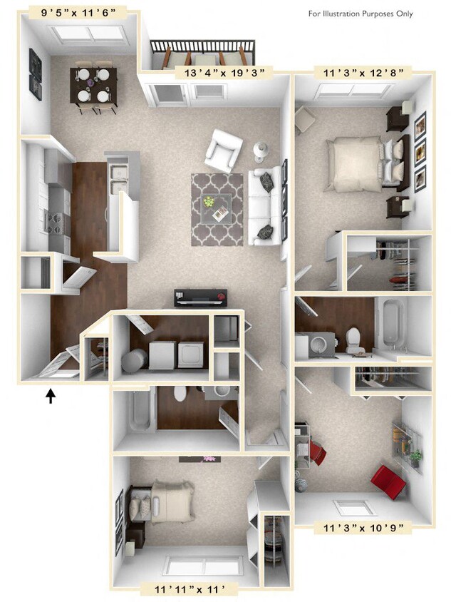 Floor Plan - The Gamble 3 BR 2 BA