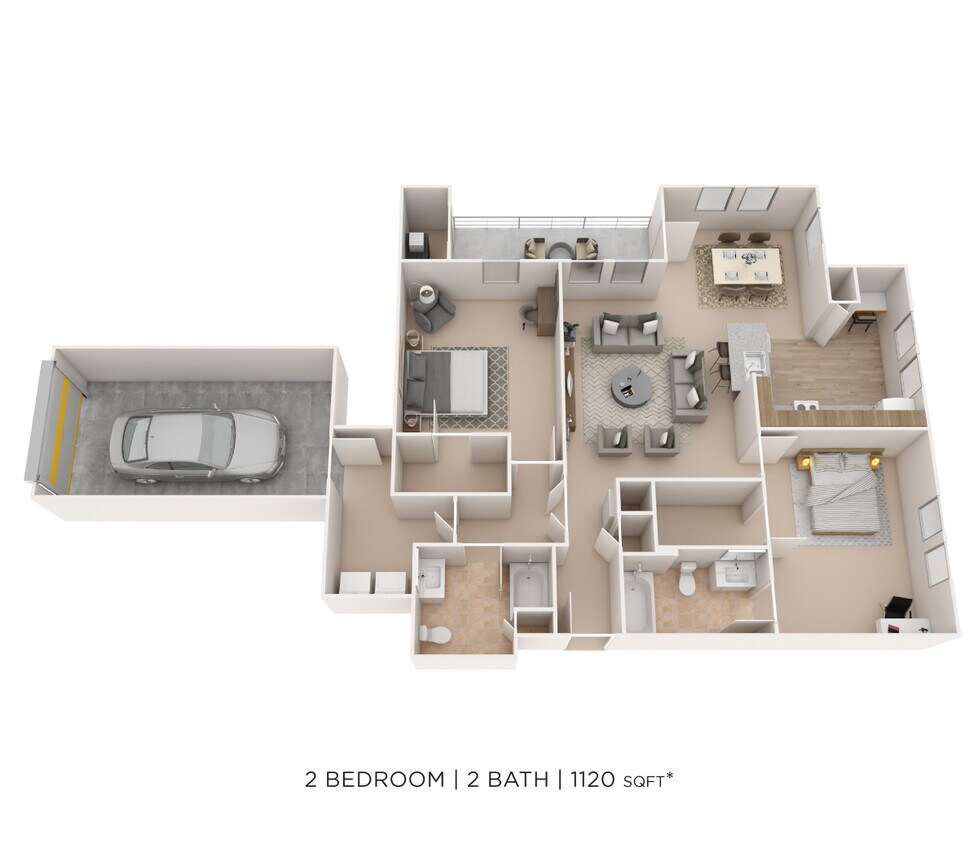 Floor Plan - Two Bedroom 2 Bath-1120 sqft