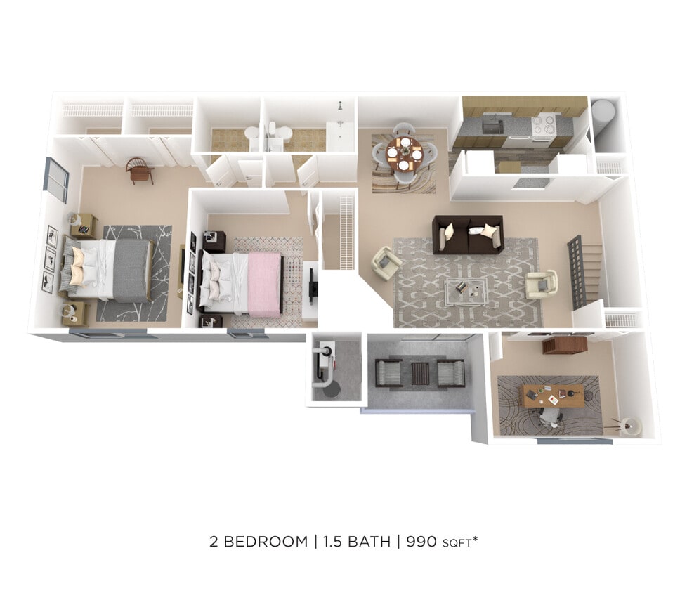 Floor Plan - Two Bedroom 1.5 Bath w/ Den - 1,060 sqft