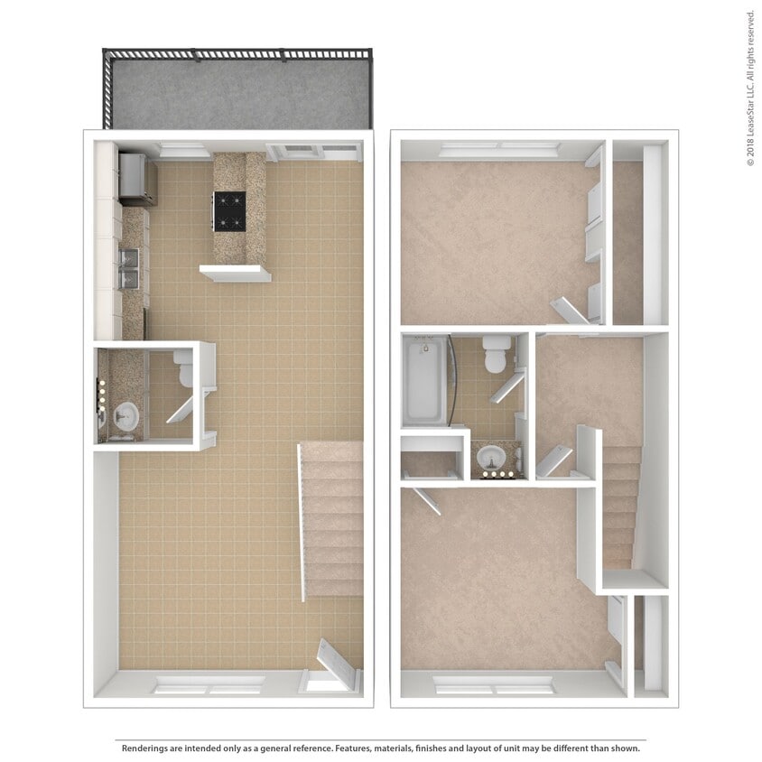 Floor Plan - Two Bedroom 1.5 Baths