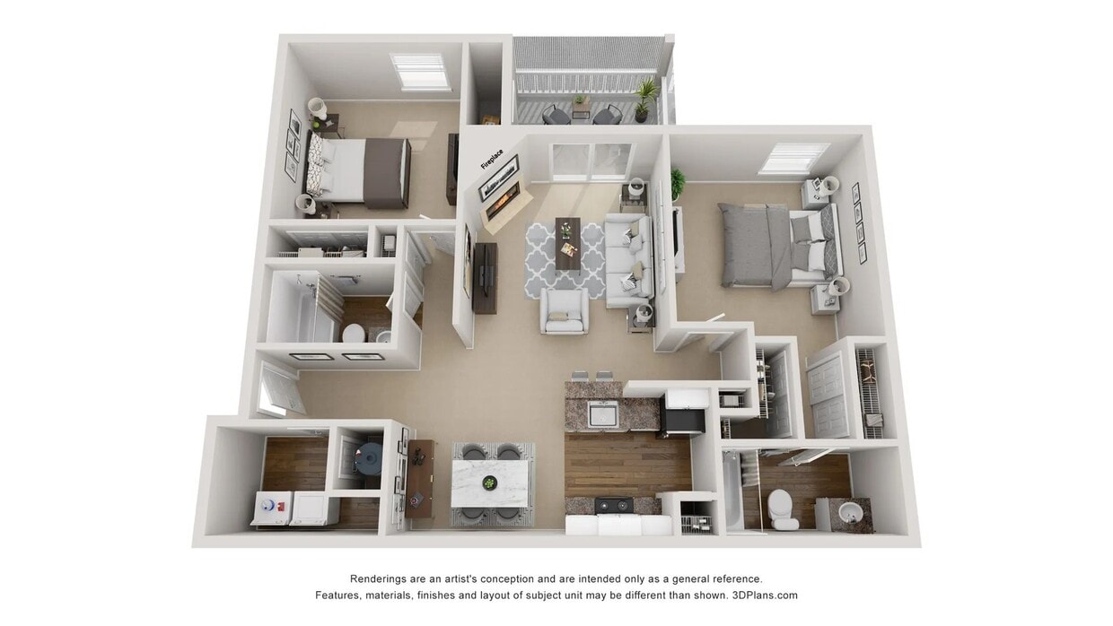 A 3D floor plan rendering of The English Oak. - The English Oak