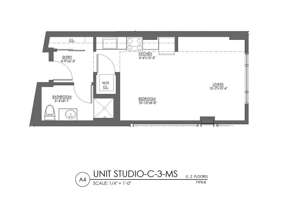 Floor Plan - Studio - 464 sqft