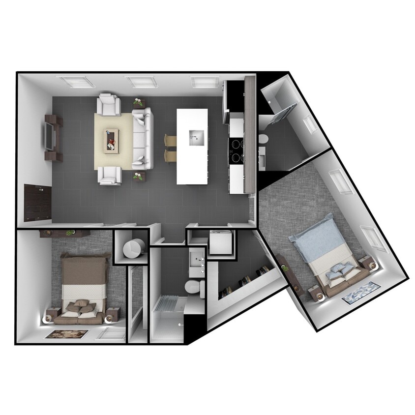 Floor Plan - 2 Bedroom, 2 Bathroom 1070 SF