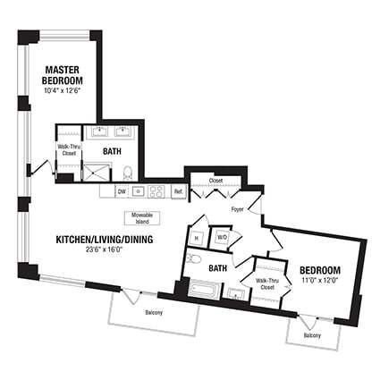 Floor Plan - 2 Bed/2 Bath-B3a