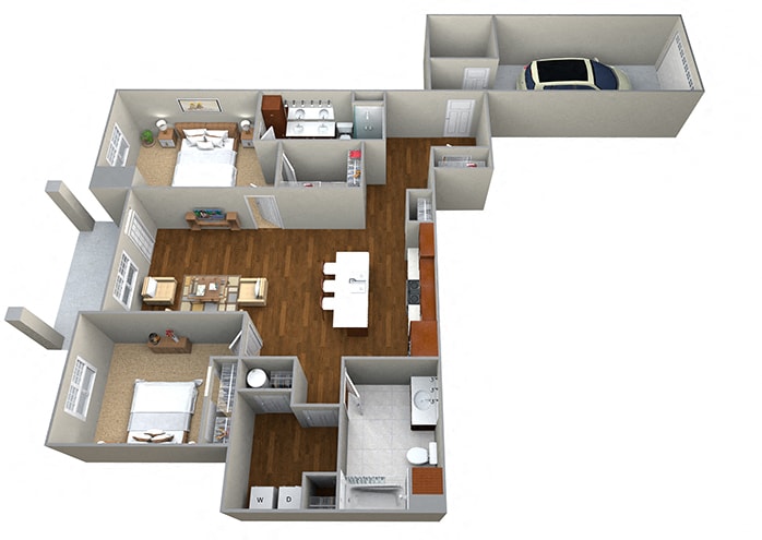 Floor Plan - 2 bedroom (1258 sf)