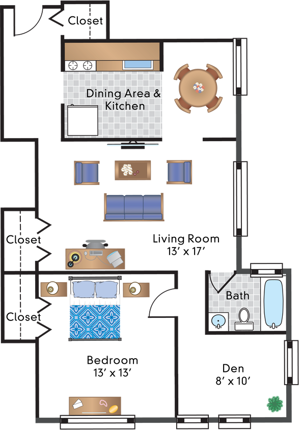 Floor Plan - 1 Bedroom Den 13 Tier