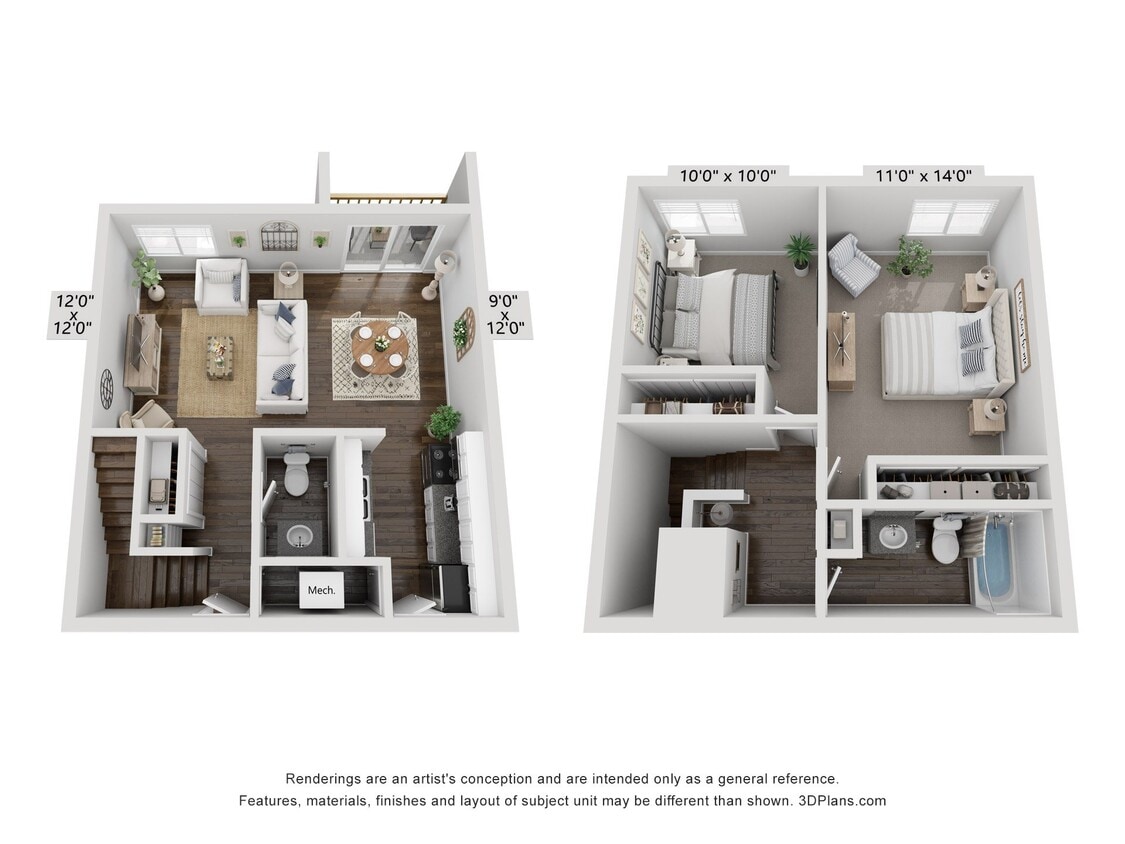 Floor Plan - 2 Bed | 1.5 Bath Townhome