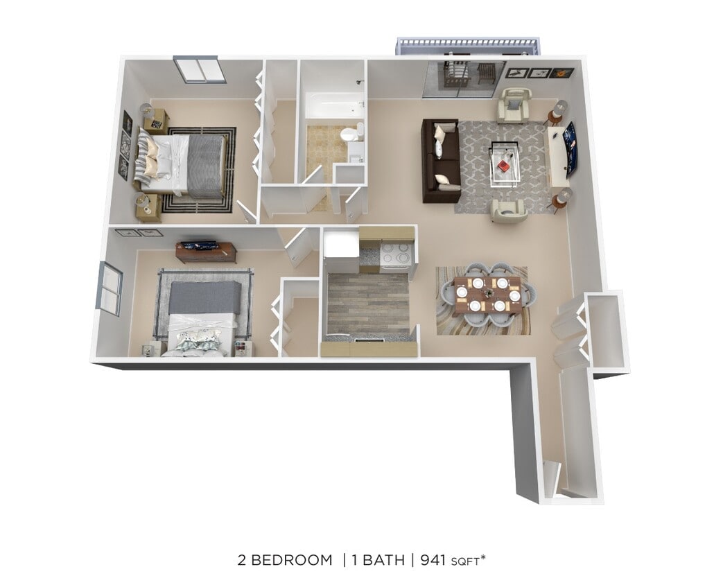 Floor Plan - Two Bedroom - 941 sqft