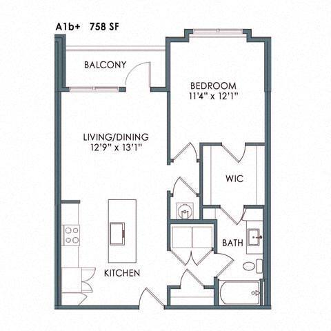 Floor Plan - One Bedroom One Bathroom