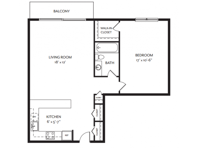 Floor Plan - 1 Bedroom 1 Bathroom A