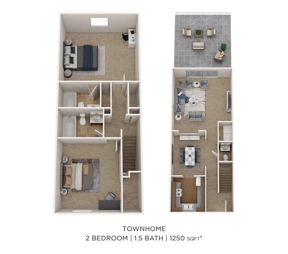 Floor Plan - Two Bedroom 2.5 Bath Townhome