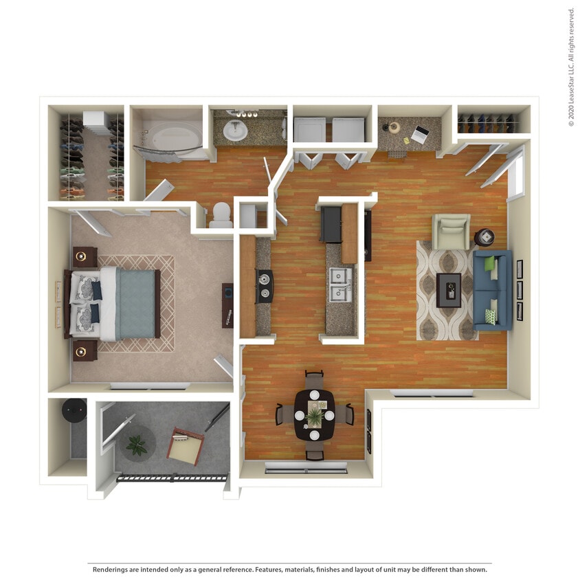 Floor Plan - 1 Bed 1 Bath 888 SqFt (800 Net)