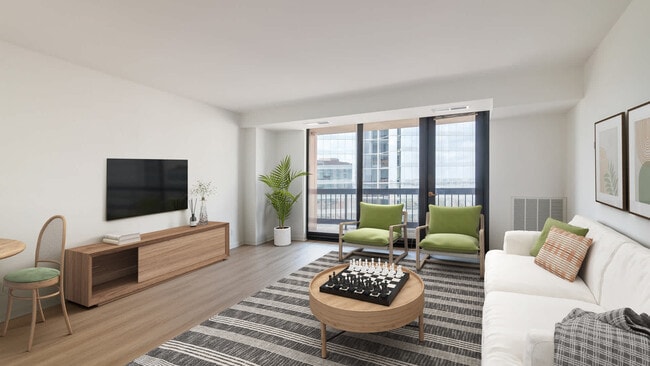 Living Room with Hard Surface Flooring and Balcony - Water Park Towers