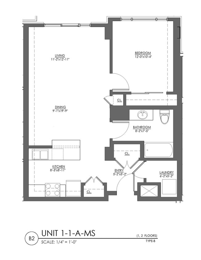 Floor Plan - 1 Bed 1 Bath - 794 sqft