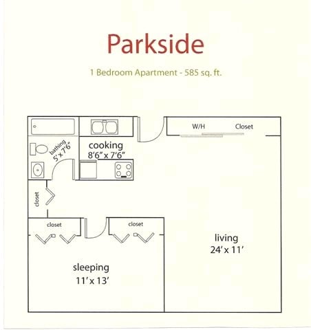 Floor Plan - Parkside 1 Bedroom