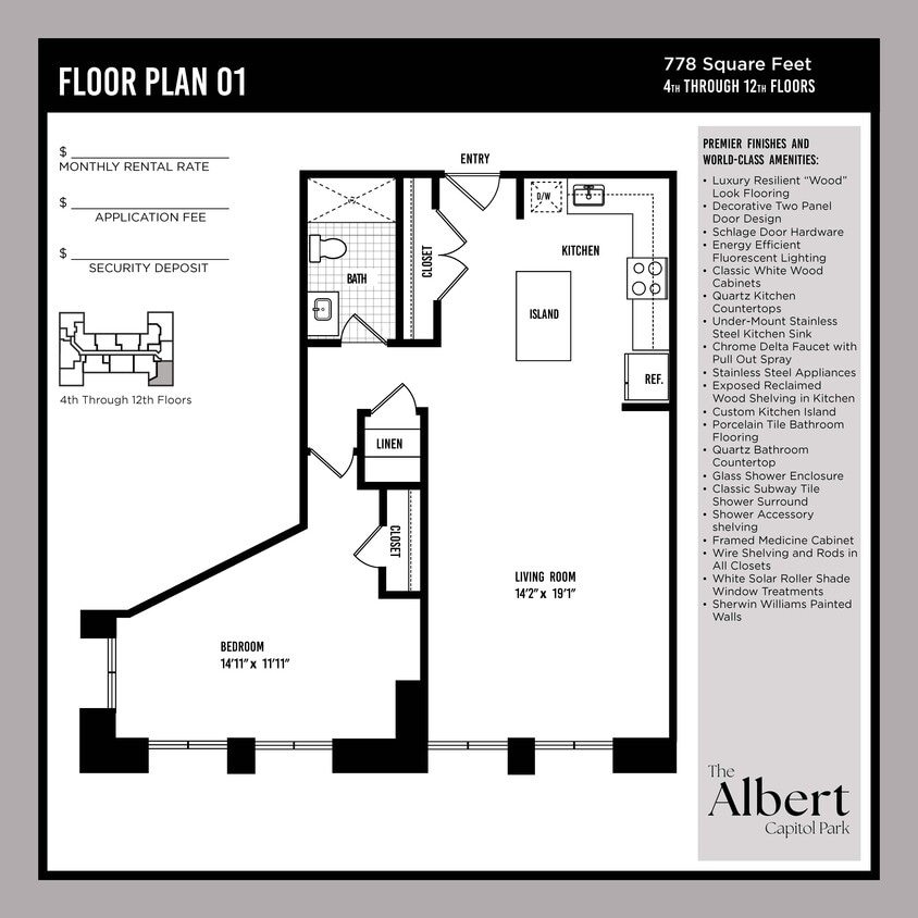 Floor Plan - 1 Bedroom Unit - A1