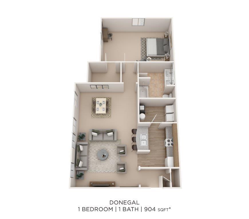 Floor Plan - One Bedroom -904 sqft
