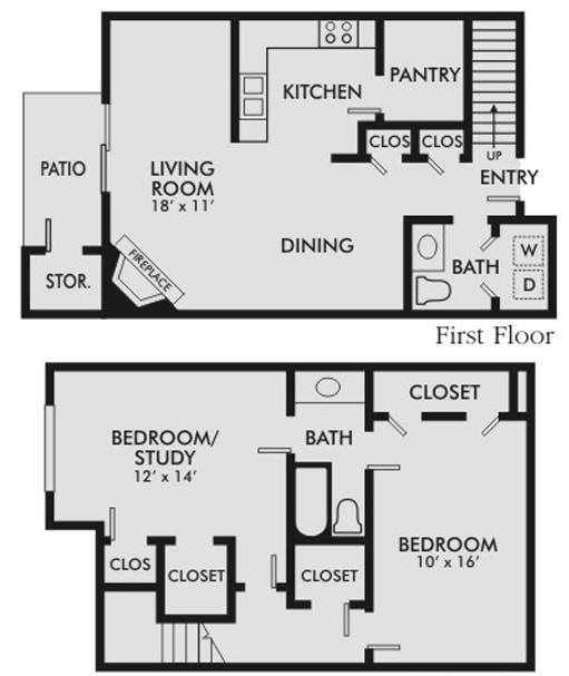 Two Bed - One and a Half Bath - 2 Bedroom Townhome