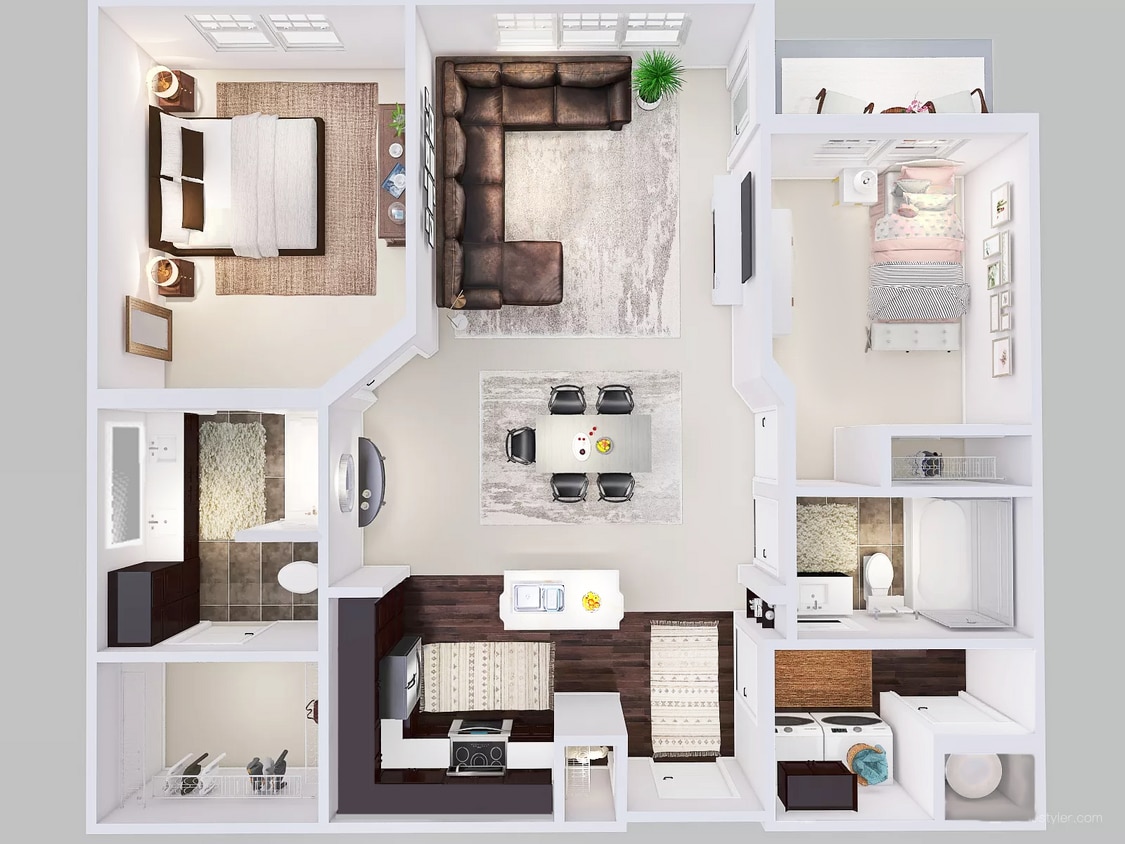 Floor Plan - 2 Bed, 2 Bath (K)