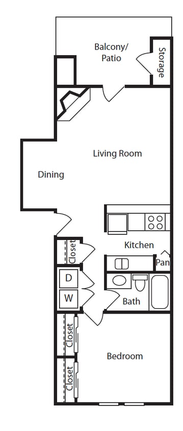 Floor Plan - 1 Bed, 1 Bath Upgraded (140% Income Restricted)