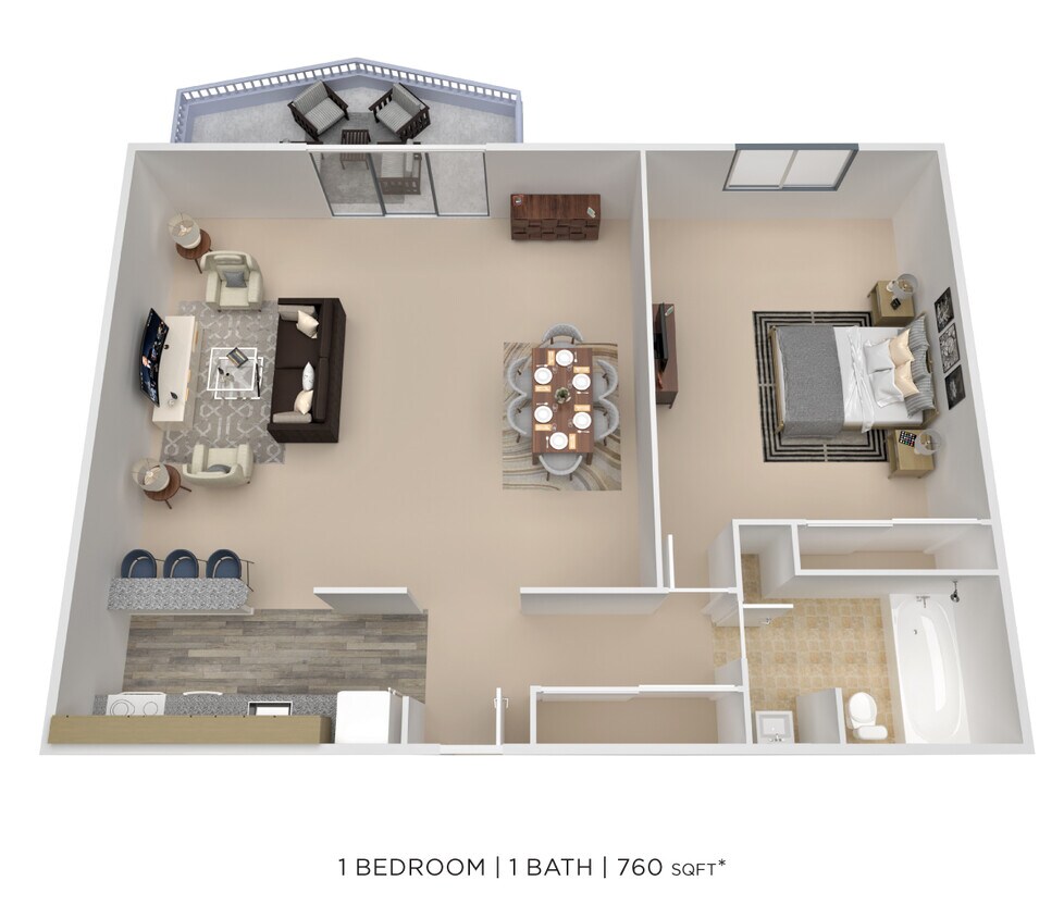 Floor Plan - One Bedroom - 760 sqft