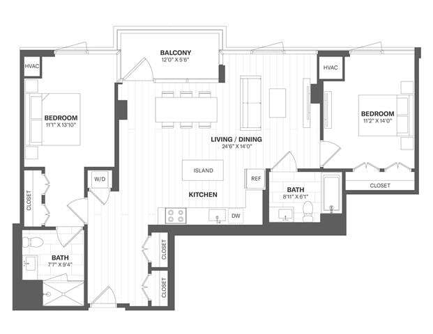 Floor Plan - 2 Bed/2 Bath-b53
