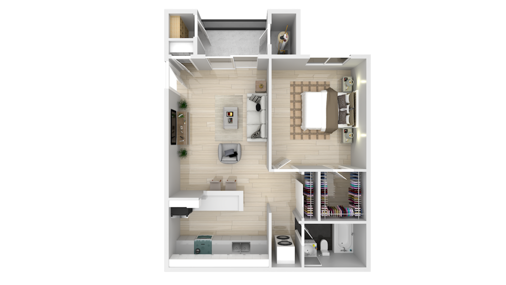 Floor Plan - 1Bed 1Bath 694sf
