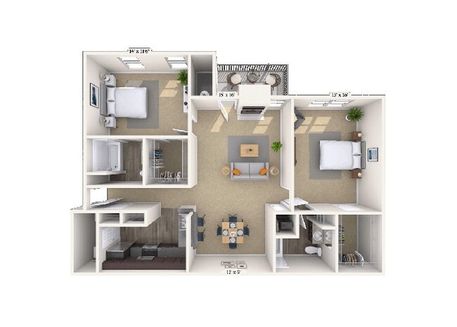 2 bed 2 bath Winchester floor plan - 2x2