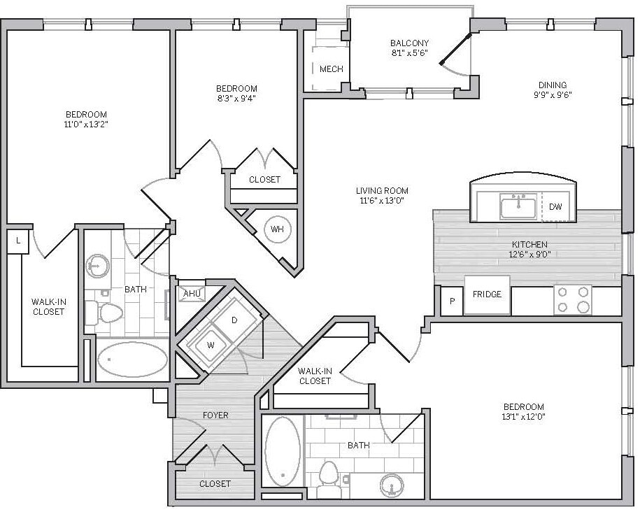 Floor Plan - 3-bedroom Unfurnished