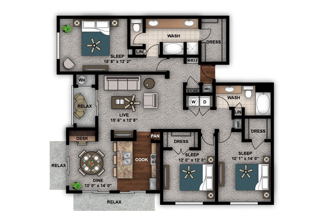 Floor Plan - Three Bedroom D2 Renovated