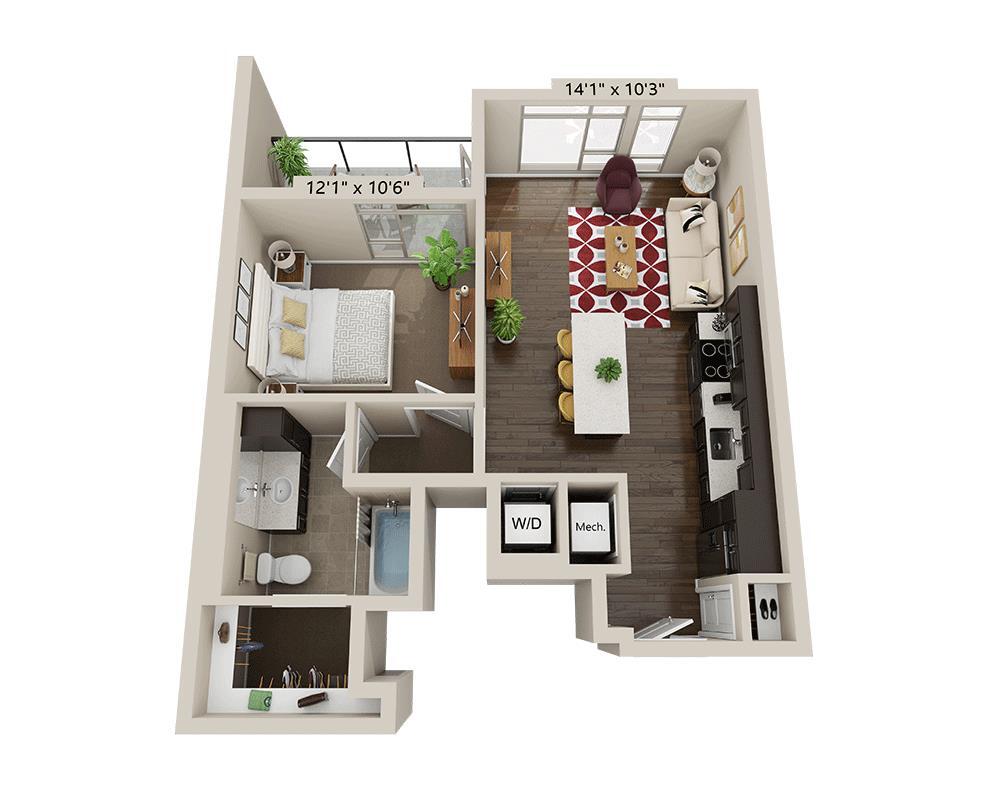Floor Plan - One Bedroom A1D