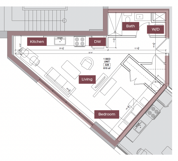 Floor Plan - Studio w/ Bed Nook Floor Plan B | Lofts South