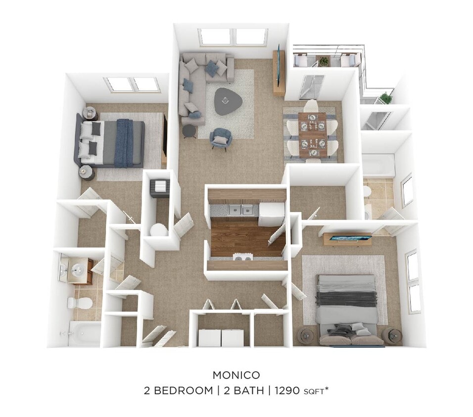 Floor Plan - Two Bedroom 2 Bath-1290 sqft