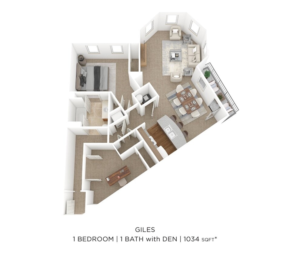 Floor Plan - One Bedroom w/ Den - Giles I - 1,034 sqft