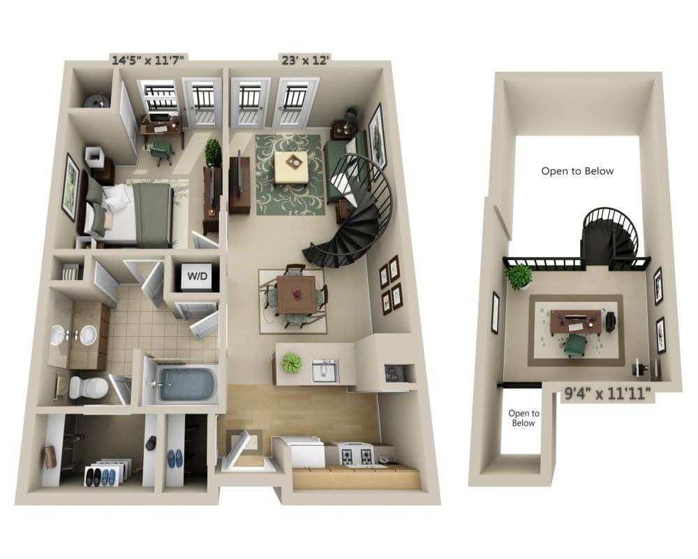 Floor Plan - One Bedroom Loft A1AL