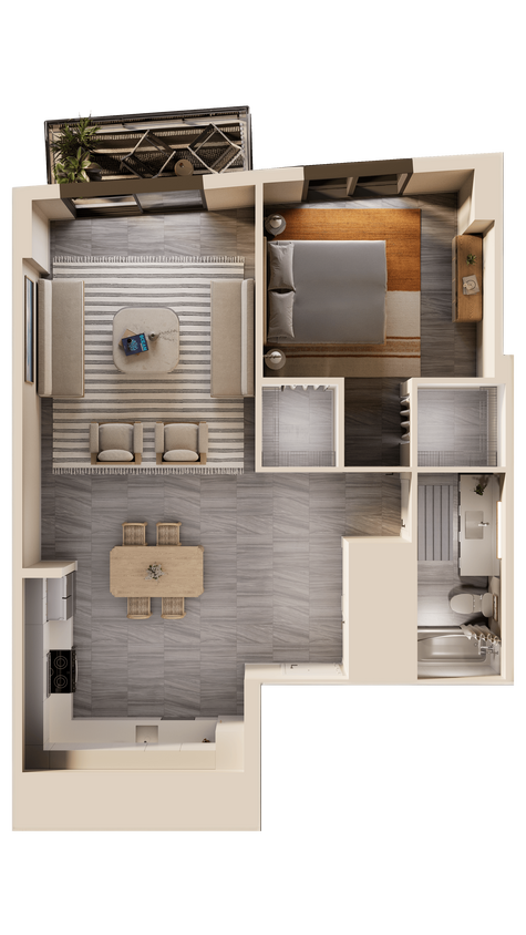 Floor Plan - East 1 BR Balcony Bay View B