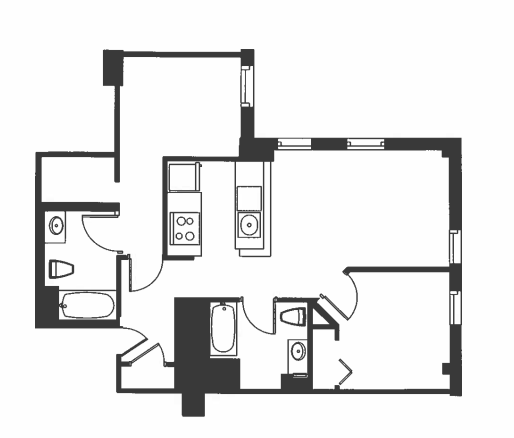 Floor Plan - 2 Bed 2 Bath - B2D