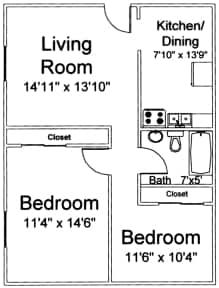 2BR/1BA - 2 Bedroom