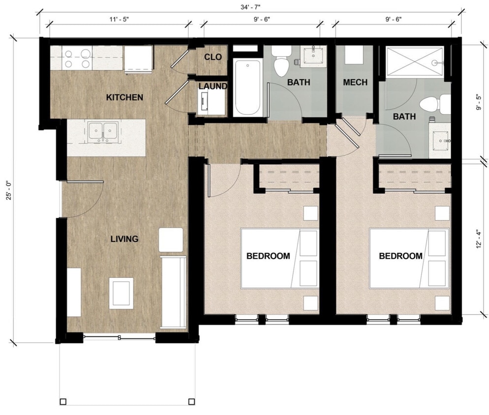Floor Plan - 2 Bed 2 Bath