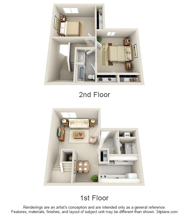 Two Bedroom Townhome A - 2 bed/ 1.5 bath Townhome (U-shaped kitchen)