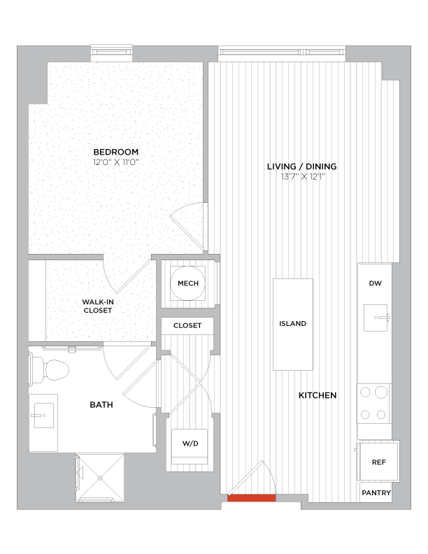 Floor Plan - 1 Bed/1 Bath-A03b Type A West