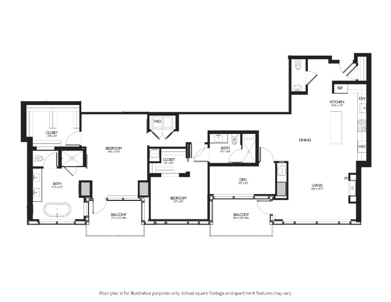 Floor Plan - 2 Bed 2.5 Bath with Den