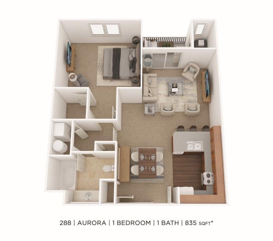 Floor Plan - One Bedroom- 835 sqft - Aurora