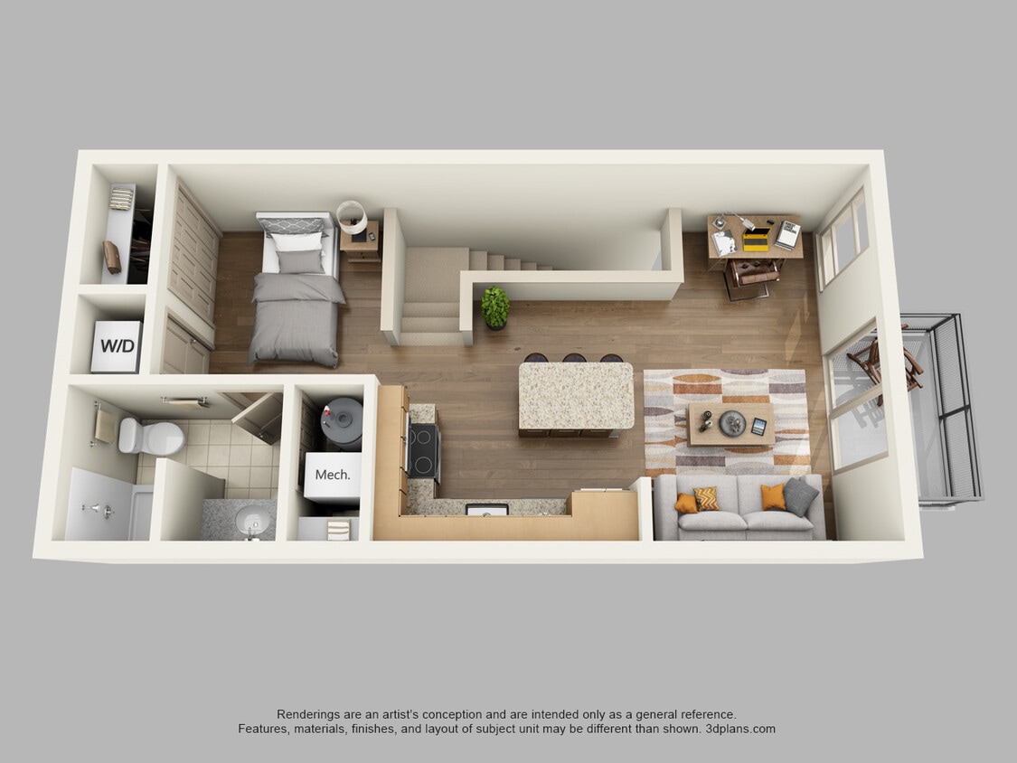 Pstudio - 517 sf - Private Entry Upper Studio