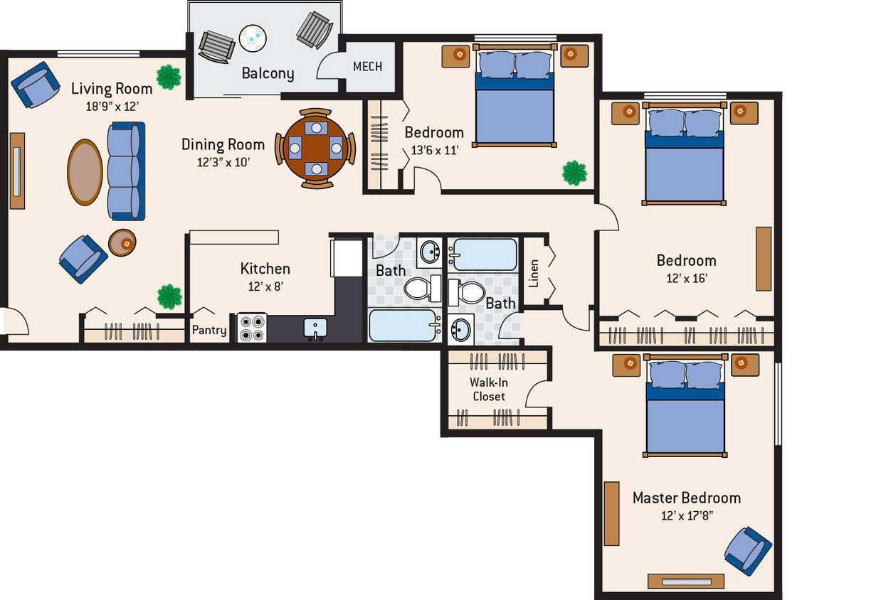 Floor Plan - 3 Bedroom 2 Bath