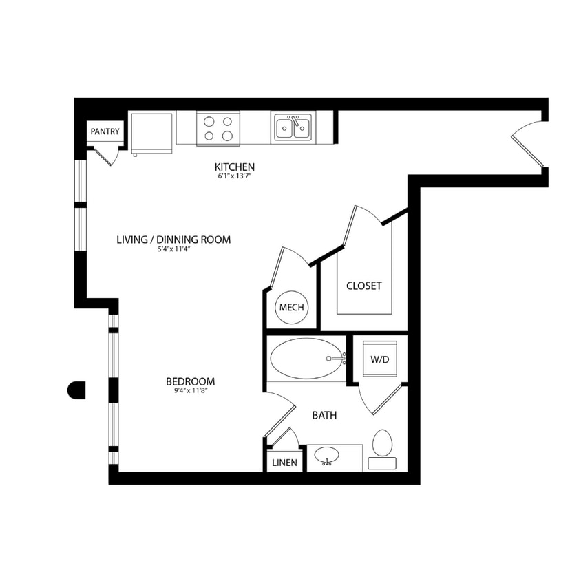 Floor Plan - Studio, 1 Bath 541 SF S2C