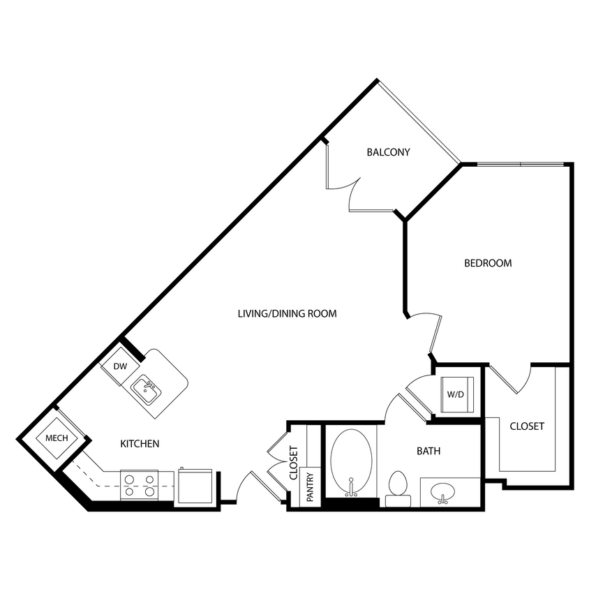 Floor Plan - 1 Bedroom, 1 Bath 704 SF KA4