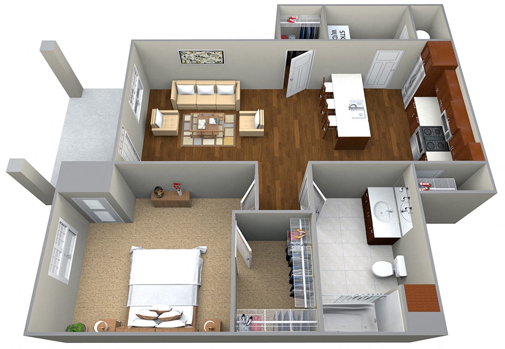 Floor Plan - 1 bedroom (778 sf)